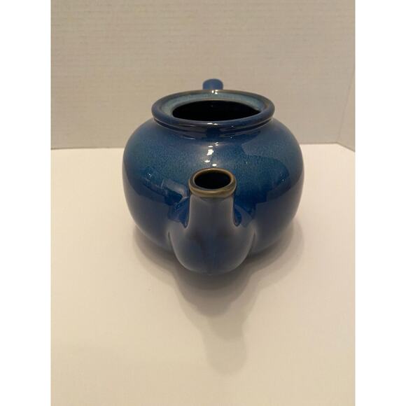Cobalt Blue Pottery Teapot Beautiful Detailed Glazing, Button Shaped Handle - Picture 3 of 6